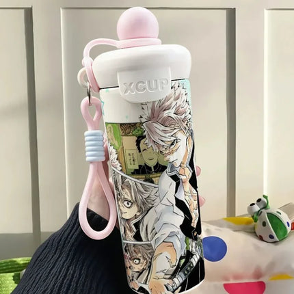 Demon Slayer Stainless Steel Insulated Cup Cute Fashion Cartoon Floating Ball Straw Thermos Portable Coffee Cup Gift for Friends