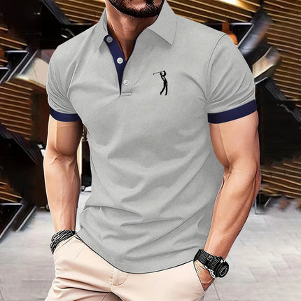 Fashion 3D Letter Stripe Print Polo Shirt For Men Business Casual Lapel Short Sleeve Loose Tee Top Summer Breathable Golf Wear