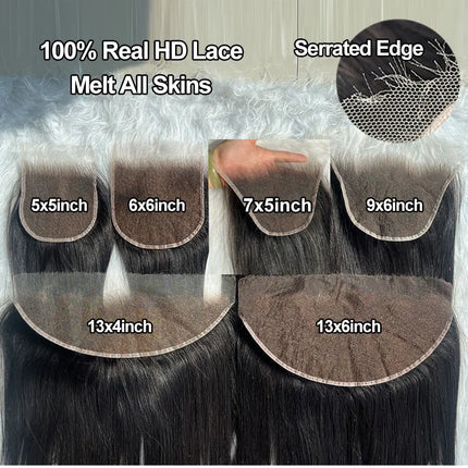 Eva Hair Ultra Thin HD Lace 5x5/6x6 Closures Human Raw Hair Straight & Body Wave 13x4 13x6 HD Lace Frontal Only Small Knots HD