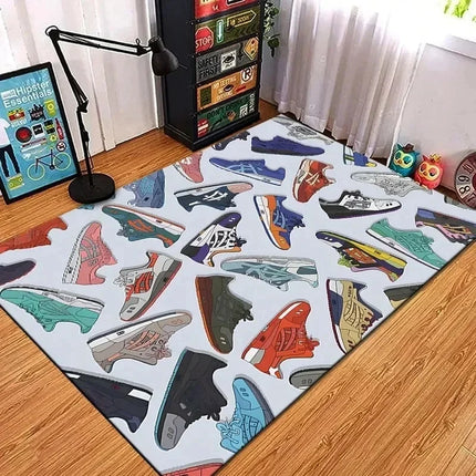 Fashion Shoes Sneakers Logo Print Carpet Rug for Living Room Corridor Bedroom Machine Washable Kid Room Play Floor Mat Gifts