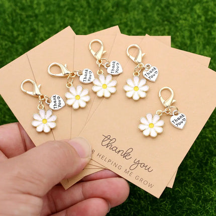 5pcs Elegant Charm Heart & Flower Keychains Inspirational Cards Daisy Tulip Hydrangea Cherry Blossom Birthdays Weddings Festive