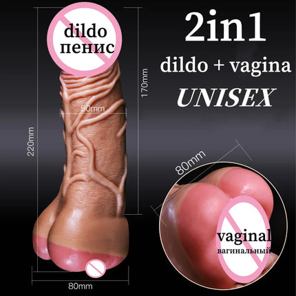 2-in-1 Big Realistic Anal Hollow Dildo Penis Extender Sleeve Thin Vagina Male Masturbator Sex Toys for Gay Men Couples 18 XXL