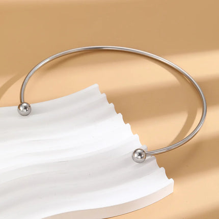 Stainless Steel Solid Ball Necklace for Women Punk Silver Color Adjustable Opening Necklace Bracelet Jewelry Accessories Gift