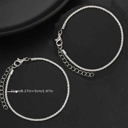 2PCS Shiny Sparkling Simple Silver Color Anklet for Women Simple Elegant Copper Jewelry Female Beach Ankle Bracelet on Foot
