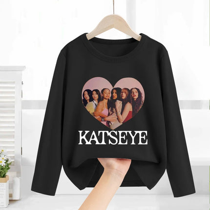 Katseye Child Long-Sleeved T-shirt Sweet Fashion Girl Shirts Spring Leisure Cotton Kid Tee Trendy Cool Clothes Top Birthday Gift