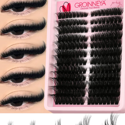 GROINNEYA Lashes Clusters Cat Eyelashes Wispy Individual Lashes Extensions Volume Fluffy Clusters Lashes DIY Eyelashes Makeup