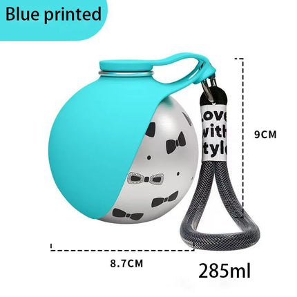 Dog Water Bottle with Removable Silicone Bowl 285ml Portable Dog Drinker 2-in-1 Stainless Steel Travel Pet Supplies