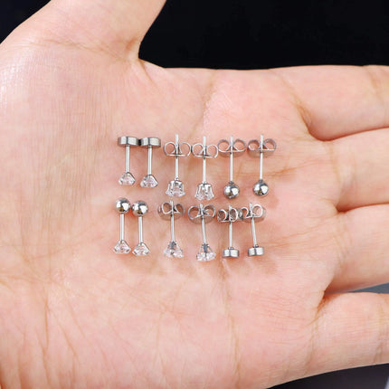 3-8mm Small Black Silver Color Earrings Stone CZ Crystal Ear Studs Surgical Steel Cubic Zirconia Helix Earring Women Accessories