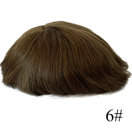 0.02-0.04mm Super Thin Skin Men's Toupee Natural Indian Human Hair Male Wig Prosthesis Hair System For Men Free Shipping