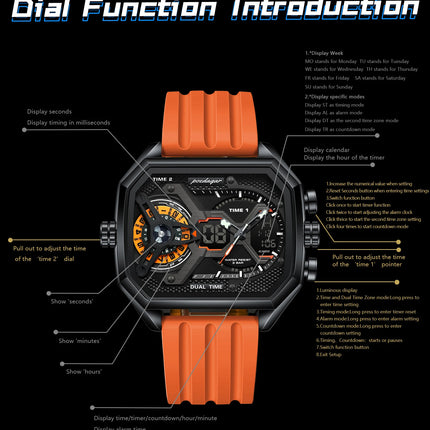 POEDAGAR Sports Men Wristwatch Date Week Chronograph Luminous LED Man Clock Silicone Strap Electronic Men's Quartz Watches Reloj