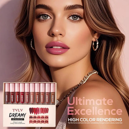 10pcs Dream Lip Gloss Set Matte Velvet Waterproof Lip Glaze Lightweight Delicate Smooth Lasting Without Decolorization Lipstick