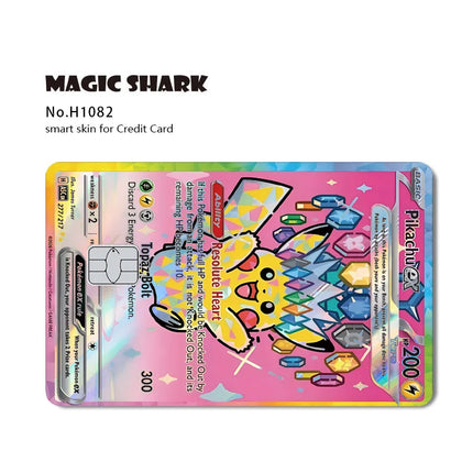 Magic Shark Mew Charizard EX Eevee Gengar Pikachu TCG Card Holographic Laser Skin Film Sticker for Bank Credit Card