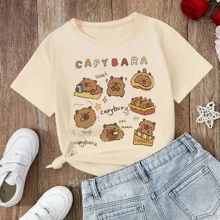 funny 90s Capybara Tshirt Kids Children T-Shirt capibara Cartoons Clothes Kid Girl Boy Capybaras T Shirt Baby Casual Top Clothes