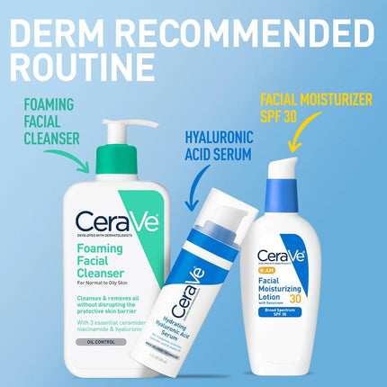 CeraVe AM Facial Moisturizing Lotion SPF 30, Oil-Free, with Hyaluronic Acid, Niacinamide & Ceramides, 3oz