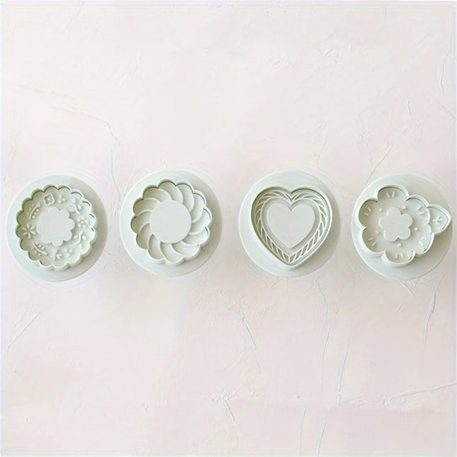 4pcs 3D Heart & Flower Cookie Cutter Mold Set Jam Sandwich Cookie Molds for Baking Valentine's Day Christmas Easter DIY Biscuit