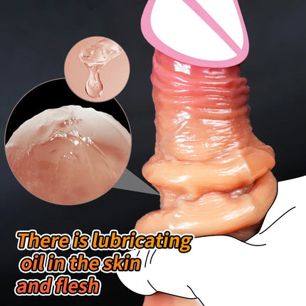 Skin-sliding foreskin dildo. Realistic dildos for women, anal-vaginal stimulation, long fake penis butt plug sex toys for women.