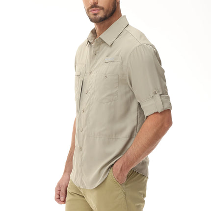 Summer Men's UPF 50+ Casual Long Sleeve Fishing Shirts, Lightweight Tactical Button Down Shirt with Breathable Back Mesh