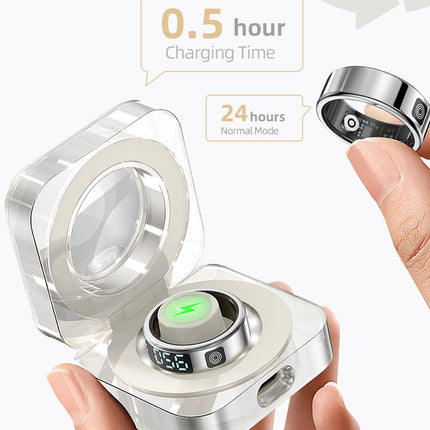 New Smart Ring SR08 LED Display Sleep Health Monitoring 5ATM Waterproof Charging Case Multi Sports Modes Ring For Men Women Gift