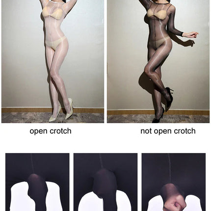 New Unisex Oil Glossy Sexy Tights Nylon Bodystocking Dance Clubwear Open Crotch Bodysuit Penis Sheath Men Body Stocking Lingerie