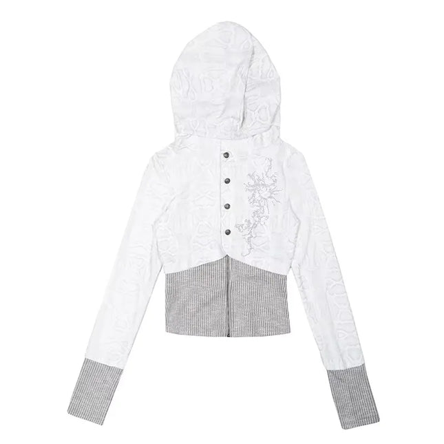 REDDACHiC Stitch Knit Lepard Hoodies Jacket Y2k Aesthetic Rhinestone Long Sleeve Top Zip Up Hooded Cardigan Vintage Fall Clothes
