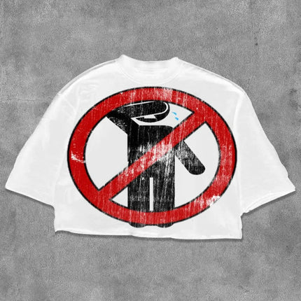 No Emotion Graphics 100% Cotton Cropped T-shirts Men Fashion Street Hip-hop Rock Short-sleeved Women Cotton Round-neck Top