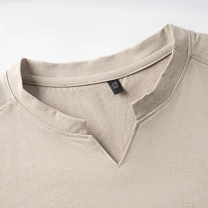 Korean Men's Casual and Fashionable Small V-neck Solid Color Short Sleeved T-shirt Comfortable Summer Versatile Top