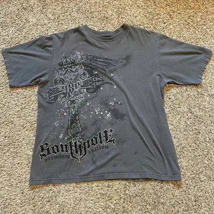 South pole High Street men Short Sleeve Y2K Graphic Print Oversized T Shirt Harajuku Gothic Round Neck Cotton Short Sleeve Tops
