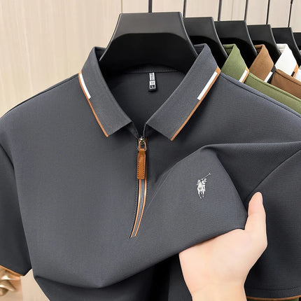 Men's Contrasting Striped Lapel Short Sleeved T-shirt, Summer Dad Outfit, New Cool POLO Top