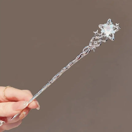 Romantic Moonstone Star Moon Hair Stick Metal Branch Hairpin Hair Fork Chinese Style Hair Accessories for Girls Hair Jewelry