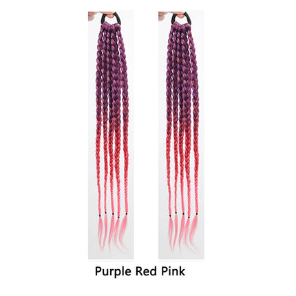 Synthetic Girls Colorful Braids Hair Extensions With Rubber Bands Rainbow Braided Ponytail Hairpieces For Kids Hair Accessories