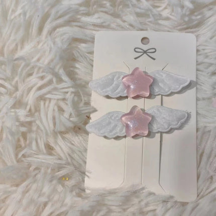 2pcs Cute Hairpins Sweet Hair Barrettes Y2K Pill Star Wings Hair Side Clip