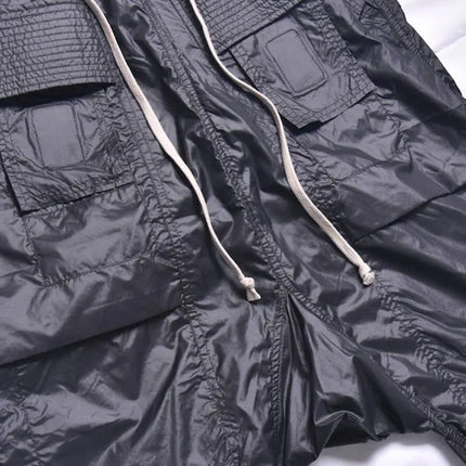 Mauroicardi Spring Summer Thin Black Waterproof Nylon Shorts for Men Elastic Waist Drawstring Knee Length Harem Pants Clothes