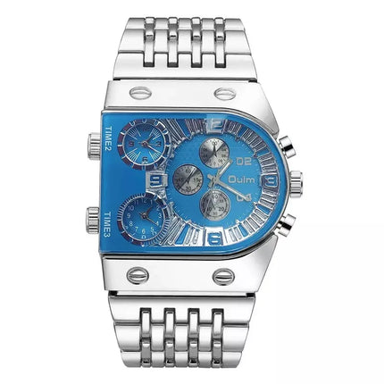 Oulm Top Large Dial Men Watch Square Gold Quartz Wrist Watch for Man Sports Multi-Time Zone Military Male Waterproof 2023