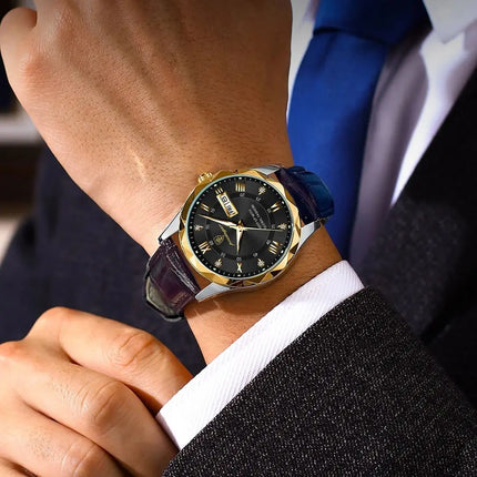 POEDAGAR Original Luxury Men's Watch Waterproof Luminous Date Week Sports Men's Watches Classic Business Quartz Leather Men Watch
