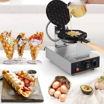 HomeWise Double-head Electric Egg Bubble Waffle Maker 1.4KW Non-Stick Snack Machine with Timing Function Egg nest size 3*2.5cm