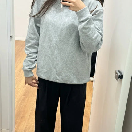 Simple Classic Letter Loose Casual Sports Top Spring Black Red Round Neck Sweatshirts Fashion Trends Solid Long Sleeves Top