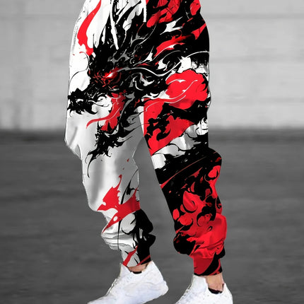 Autumn Men's New Chinese Loong Printed Soft and Comfortable Drawstring Pants Outdoor Urban High Street Pants