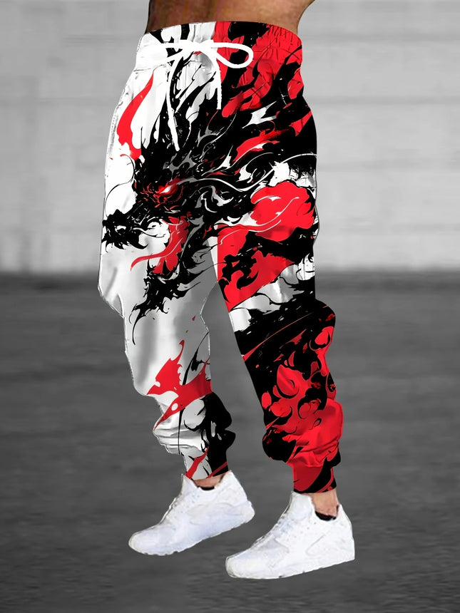 Autumn Men's New Chinese Loong Printed Soft and Comfortable Drawstring Pants Outdoor Urban High Street Pants
