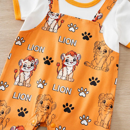Lion 0-18 Months Print Clothes Infant Romper Baby Jumpsuit Cartoon Comfortable Soft Newborn Knitted Short Sleeve Lovely Onesie