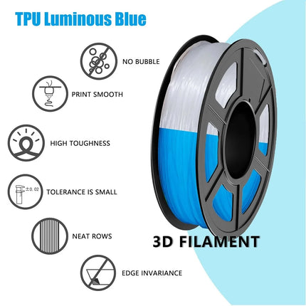 Flexible Filament Glow In The Dark TPU 1.75mm 1kg 500g 250g FDM 3D Printer Filament Luminous TPU Soft 95A Clear Blue Green