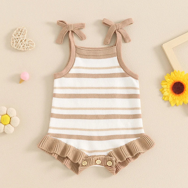 Summer Baby Clothing Newborn Infant Baby Girls Rompers Cute Sleeveless Bow Strap Ruffle Bodysuit Jumpsuit Stripe Outfits