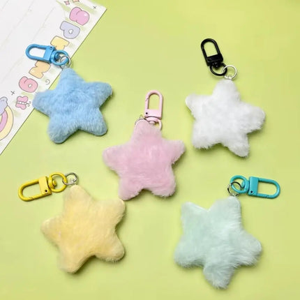 Fluffy Fur Multicolour Star Key Ring Pom Pom Starfish Plush Doll Stars Plush Keyring Soft Fluffy Stars Backpack Pendant