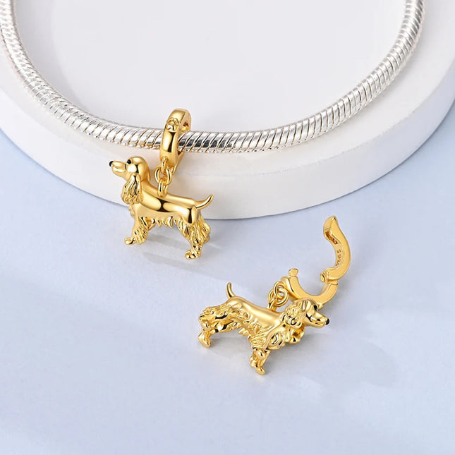 Hot Sale 925 Sterling Silver Dog Paw Print Fixed Clip & Shepherd Dog Dangle Charm Fits Bracelet Beloved Pet Pendant Gifts
