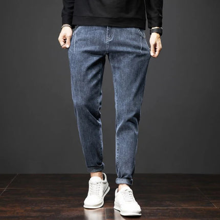 26 New Men's Jeans Slim Fit Small Feet Four Season Embroidered Pants High-quality Classic Colors