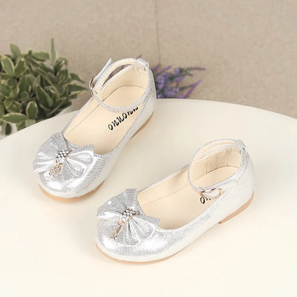 Spring Autumn Kids Leather Shoe Elegant Bowtie Girl Princess Shoes Fashion Casual Wedding Children's Flats Ankle-strap Versatile