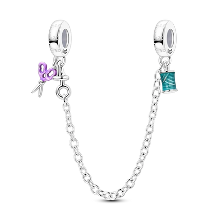 Sparkling Clear Silver Safety Chain 925 Sterling Silver Safety Chain Charm Beads Fit Original Bangle Bracelet DIY Jewelry