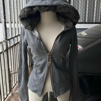 SIRI New Hip-hop Trend Zipper Hoodie Female Street Casual Loose Joker Retro Sweatshirt Y2K Unisex Fleece Padded Warm Hoodie