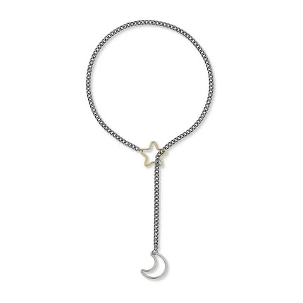 Womens Heart Slip Chain Necklace for Women with Rainstone Lock and Key Cuban Link Chunky Punk Rock Stainless Steel Choker