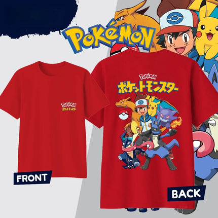 2026 Summer Hot Sale Pokemon Ash & Friends Print T-Shirt 100% Cotton Loose Sport Tee for Adults Kids Family, Breathable Tops