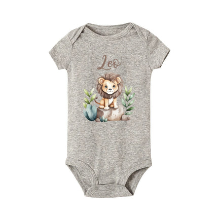 Personalised Leo with Name Baby Romper Newborn Wild One Jungle Birthday Party Bodysuit Cute Toddler Jumpsuit Infant Shower Gift